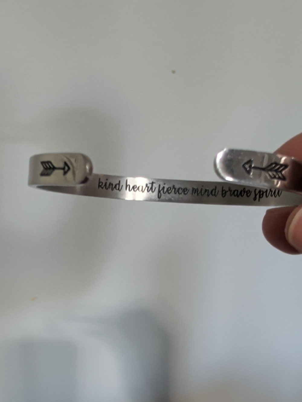 Women's Minimalist Silver Cuff Bracelet  "Kind Heart Fierce Mind Brave Spirit"